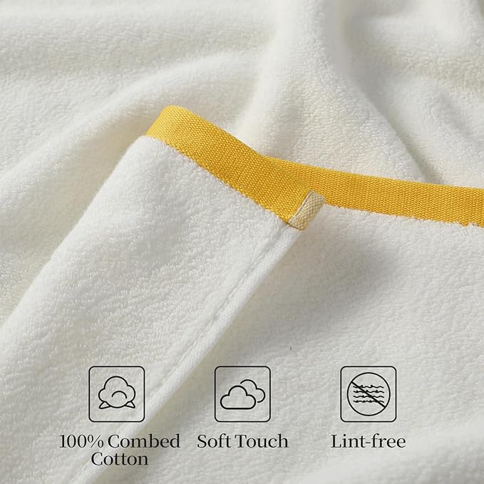 REDKISS 6 Pack Cotton Towel Set with Luxury Embellished Border, 600 GSM Ultra Soft & Highly Absorbent Bath Towels Set with 2 Bath, 2 Hand, 2 Washcloths for Bathroom, Gym, Spa, Hotel, White