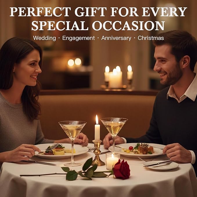 Mr and Mrs Coupe Glasses Set – Martini Glasses for Couples with Gift Box, Christmas Gifts for Couples, Wedding & Engagement Gifts, Bridal Shower Gift for Bride
