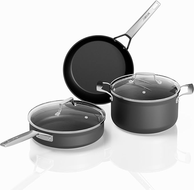MSMK 5-Piece Pots and Pans set, Durable Non Stick Coating From USA, Kitchen Cookware sets, even heating, comfortable handling, Induction Compatibility for Home Cooking, Oven Safe, Dishwasher Safe