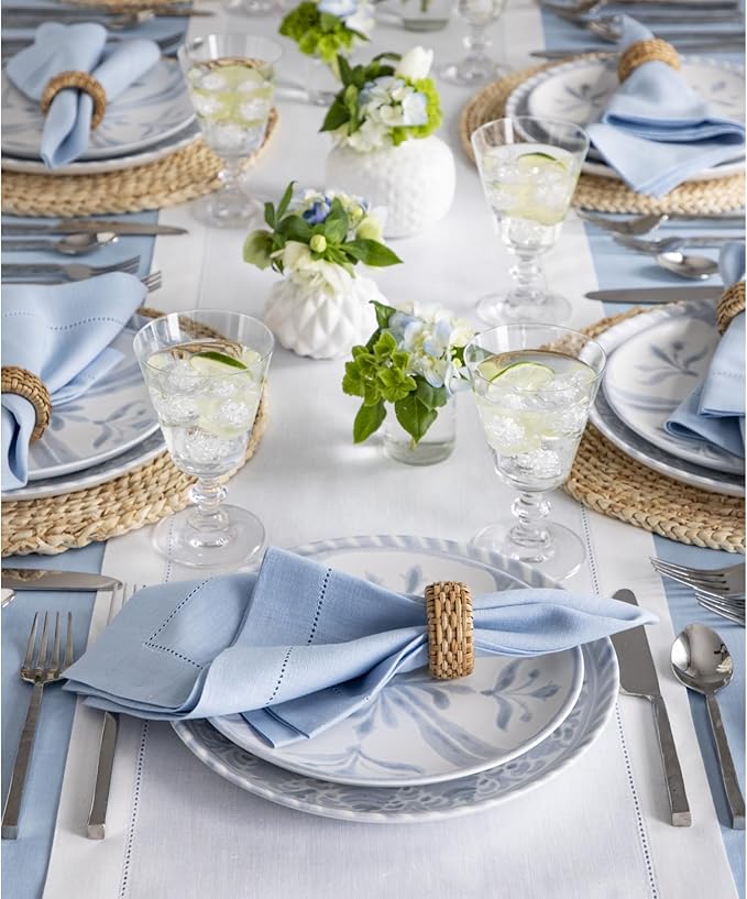 Solino Home Linen White Table Runner 120 Inches Long - 100% Pure Linen Hemstitch 14 x 120 Inch Table Runner for Dining, Holiday, Valentines, New Year - Classic Hemstitch