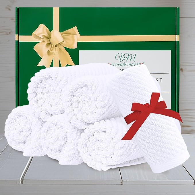 White Washcloths for Bathroom (6PC, 13"x13") - Cotton | Quick Dry | Lightweight | Thick | Soft | Absorbent, Hand Towels for Face & Body, Wash Cloths for Bathroom & Showering, Towel Gift Set