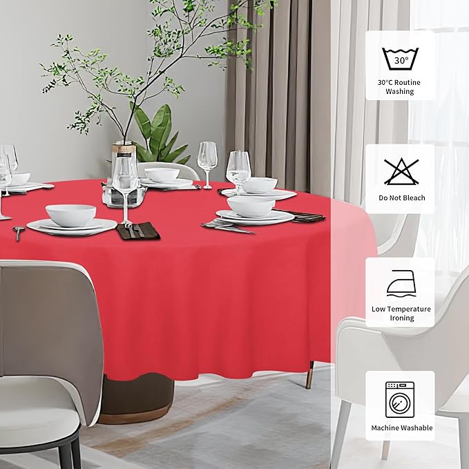 Easy-Going Faux Linen Waterproof Spill-Proof Tablecloth Stain Resistant Round Table Cloth Wrinkle Free Decorative Fabric for Kitchen, Dining, Party, Weddings, Restaurants (60 in-Round, Red)