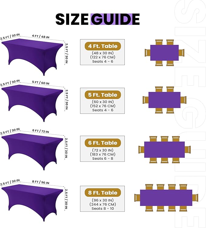 Utopia Kitchen 6FT Spandex Tablecloth [2 Pack, Purple] 200 GSM Stretch, Fitted, Washable and Wrinkle Resistant Table Cloth Rectangle Cover for Trade Shows, Wedding, Parties [72Lx30Wx30H Inch]