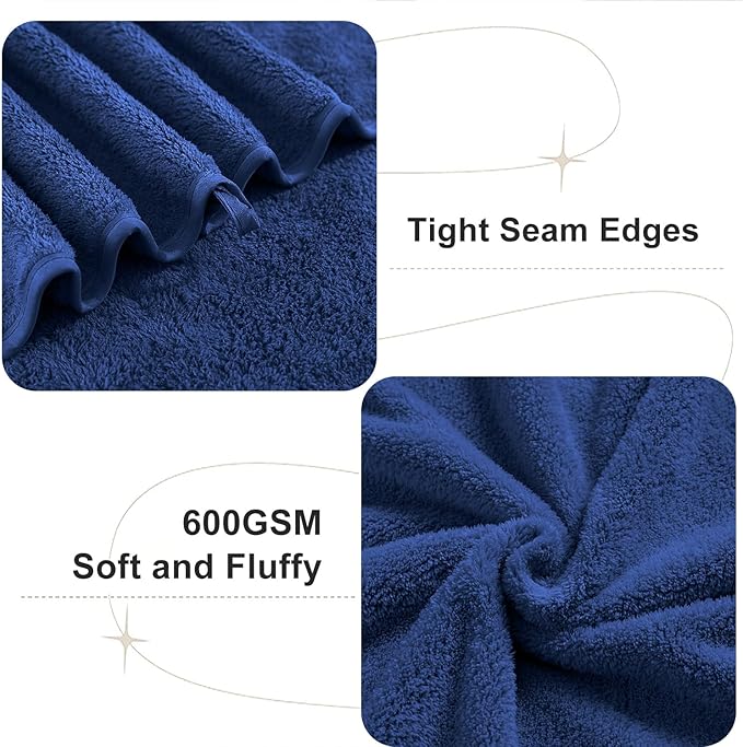 4 Pcs Oversized Bath Towels Extra Large 35x70 Inches Bath Sheets Towels for Adults Quick Dry Towel for Bathroom Ultra Soft Hotel Absorbent Towels Set Navy Blue