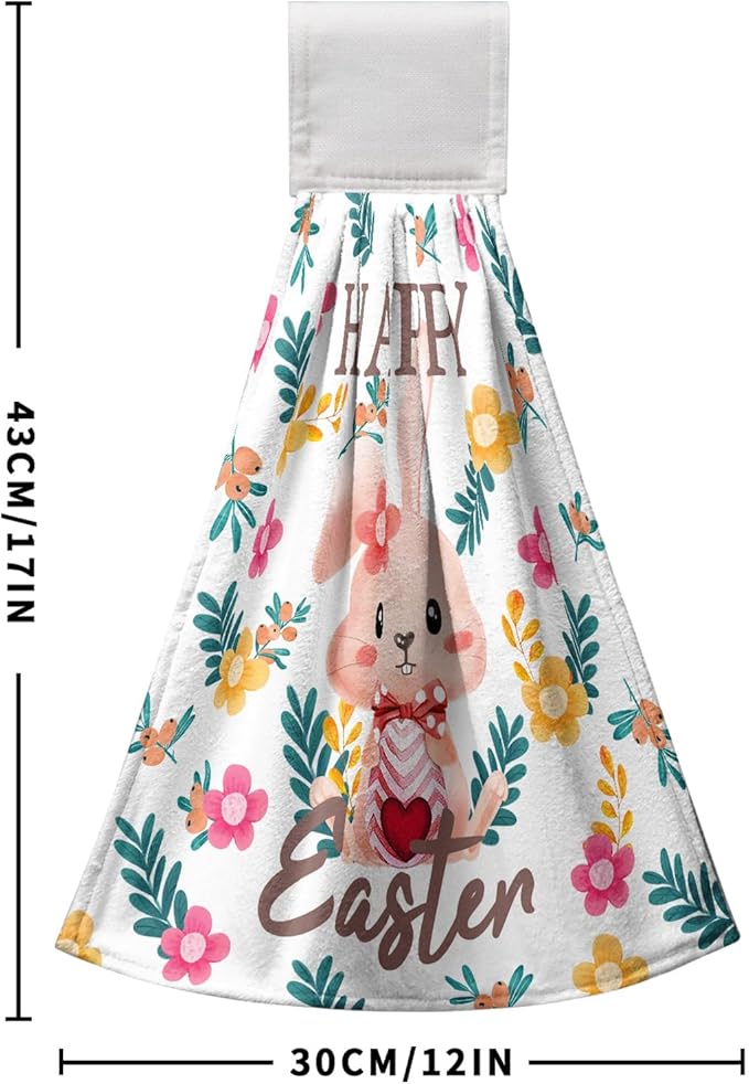Easter Bunny Hanging Dish Towels 2 Pcs Easter Rabbit Soft Hand Tie Towels Spring Floral Kitchen Towel with Hanging Loop for Bathroom Kitchen Home Decor