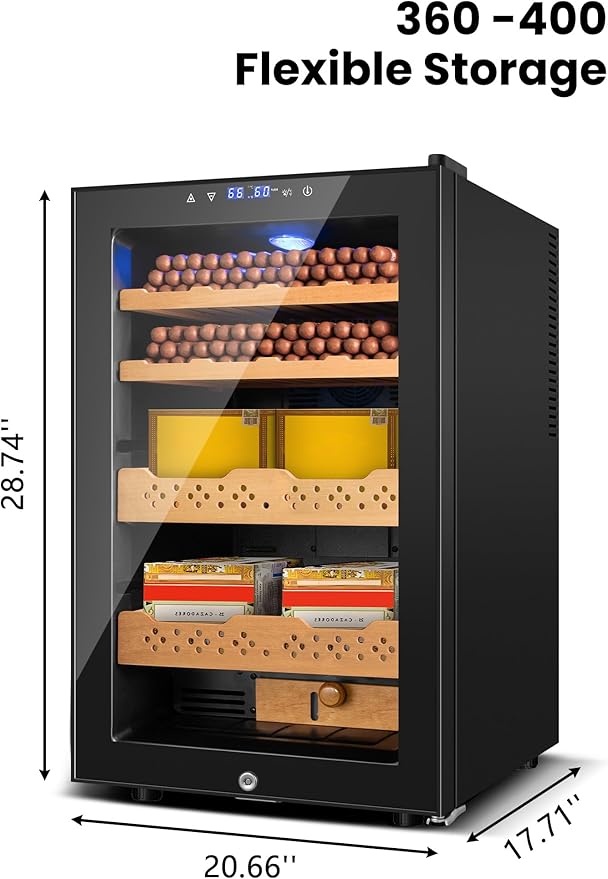 Electric Cooler Cabinet Desktop Cabinet 70L with Professional Temperature and Humidity Digit Control System Spanish Wood Shelves 400 Capacity for Home Office Gift