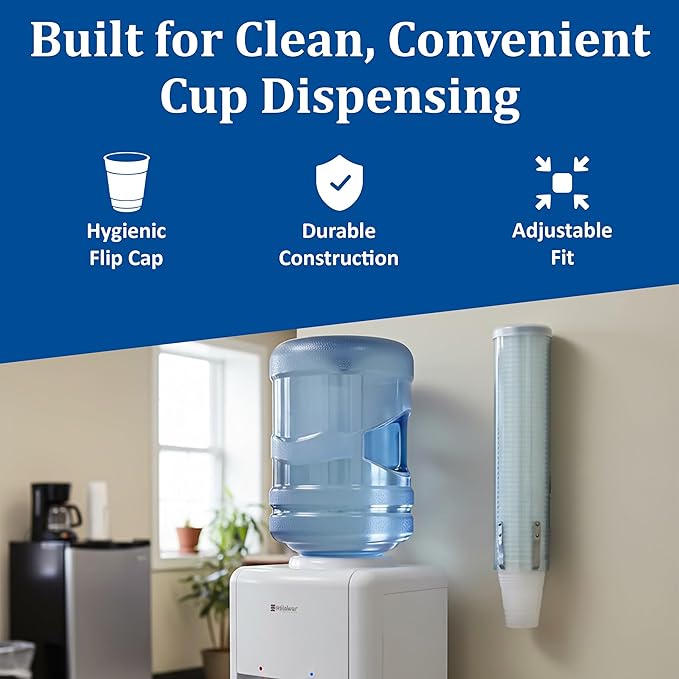 San Jamar Large Pull-Type Cup Dispenser 6-12 Oz. Flat Cups, 4.5 - 7 Oz Cone Cupz with Flip Cap for Restaurants, Home, and Office, Plastic, 16 Inches, Arctic Blue