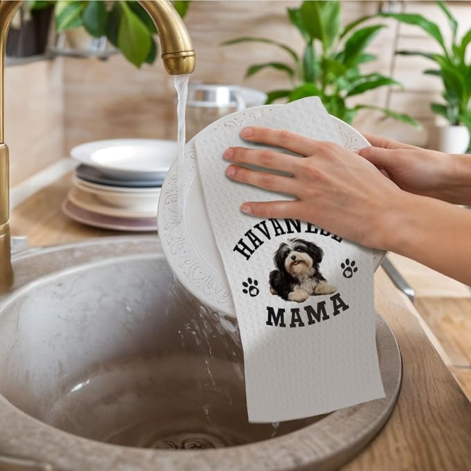 Havanese Mama Kitchen Towels, Dog Mama Maltese Gifts for Women & Dogs Moms, Dog Lover Gifts Decorative Hand Towels for Bathroom, 16x24 Inch