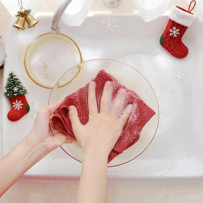 Homaxy 100% Cotton Waffle Weave Kitchen Dish Cloths, Ultra Soft Absorbent Quick Drying Dish Towels, 12 x 12 Inches, 12-Pack, Brick Red