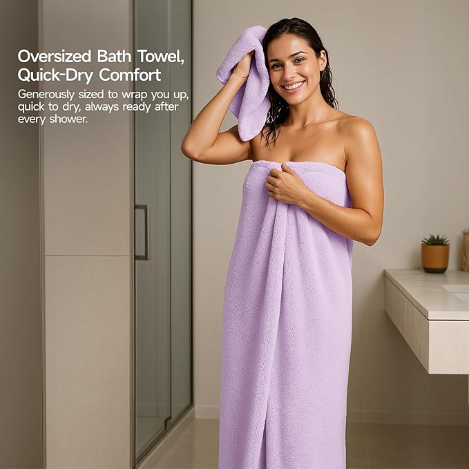 REDKISS Bath Towels Set of 6 - Oversized Bath Sheets (70 x35 in), 670GSM Ultra Soft & Highly Absorbent, Quick Dry Purple Towel Sets for Bathroom, Spa, Hotel, Gym
