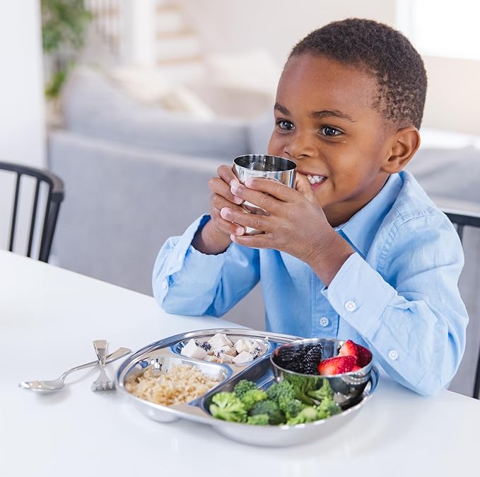 Ahimsa Stainless Steel Plates For Kids, Pediatrician Designed Divided Plates for Toddlers & Baby, Non Toxic, Unbreakable & Dishwasher Safe, Set of 4