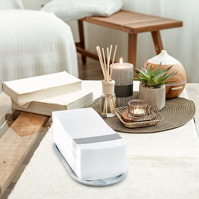 LITOPAK 200 Pack Guest Towels Disposable, Soft and Absorbent Bathroom Napkins, Paper Guest Towels for Bathrooms, Party, Wedding or Events. White and Silve