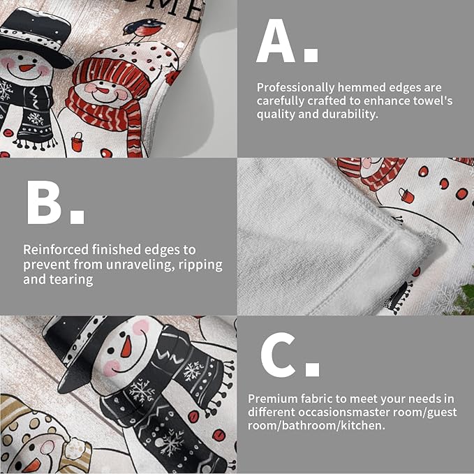 Imiss Snowman Hand Towels 14.4 x 28.3 Inch Set of 2 Winter Snowflake Xmas Snow Decorative Fingertip Towel Holiday Decor Soft Bath Towels for Bathroom Gym Spa