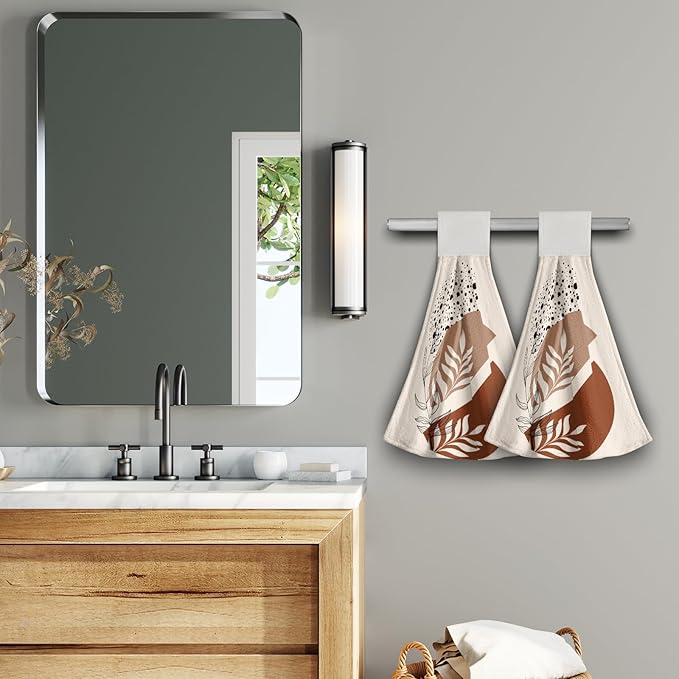 Giwawa Brown Boho Kitchen Hand Towels 2 Pieces Abstract Orange Hanging Tie Towels with Loop Soft Dishcloth for Bathroom Restroom Home Decor