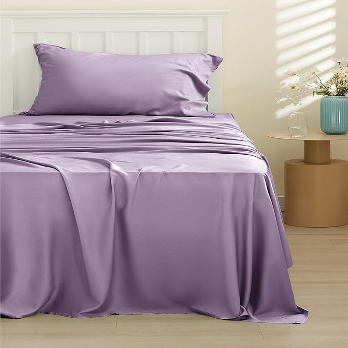 Bedsure Cooling Sheets Twin XL, Rayon Derived from Bamboo, Breathable & Soft Twin XL Sheet Sets, Deep Pocket Up to 16 Inches, Hotel Luxury Silky Dorm Bedding for Hot Sleepers, Lilac