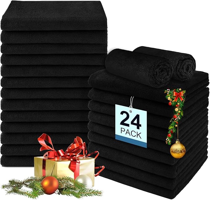 24 Pack Salon Towels - Highly Absorbent and Quick Drying Hand Towels, Premium Wash Cloths for Bathroom, Gym, Shower, Hotel, and Spa - 16x27 inch (Black)