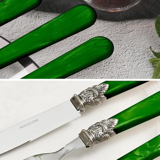 20 Pieces 18/10 Stainless Steel Elegant Silverware Set for 4,Vintage Flatware Set,Dishwasher Safe (20, Deep Green)