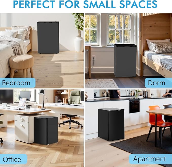 COWSAR 3.0 Cu.Ft Upright Freezer, Compact Freezer, Standing Deep Freezer with Adjustable Thermostat, Removable Shelves & Reversible Door, Fast Cooling for Office,Dorm,Commercial, Black