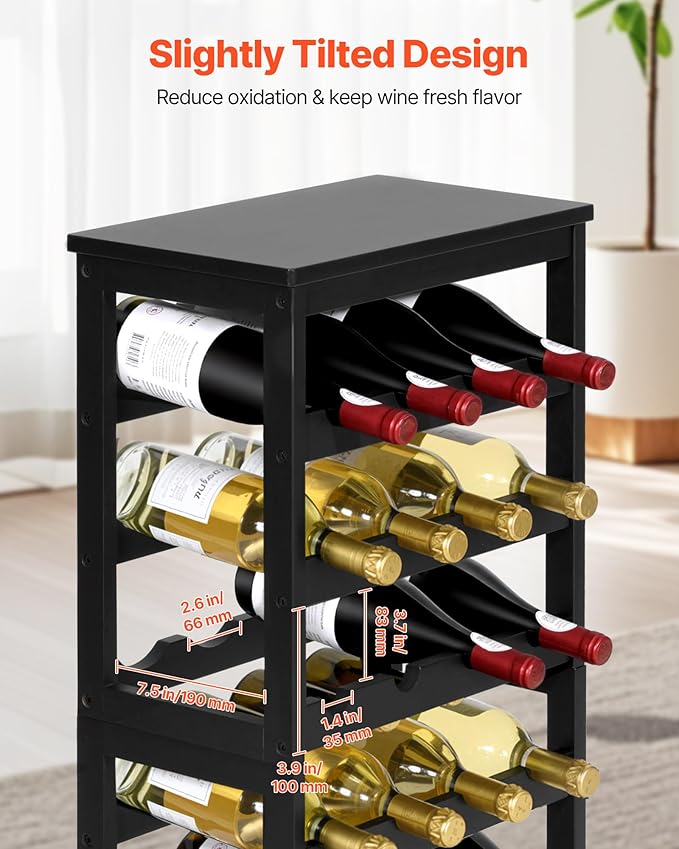 VEVOR 24 Bottle Detachable Wine Rack, 6-Tier Wine Bottle Holder, Freestanding Floor Display Wine Storage Shelves with Table Top, for Kitchen,Cellar,Bar,Dining Room,Living Room, Black
