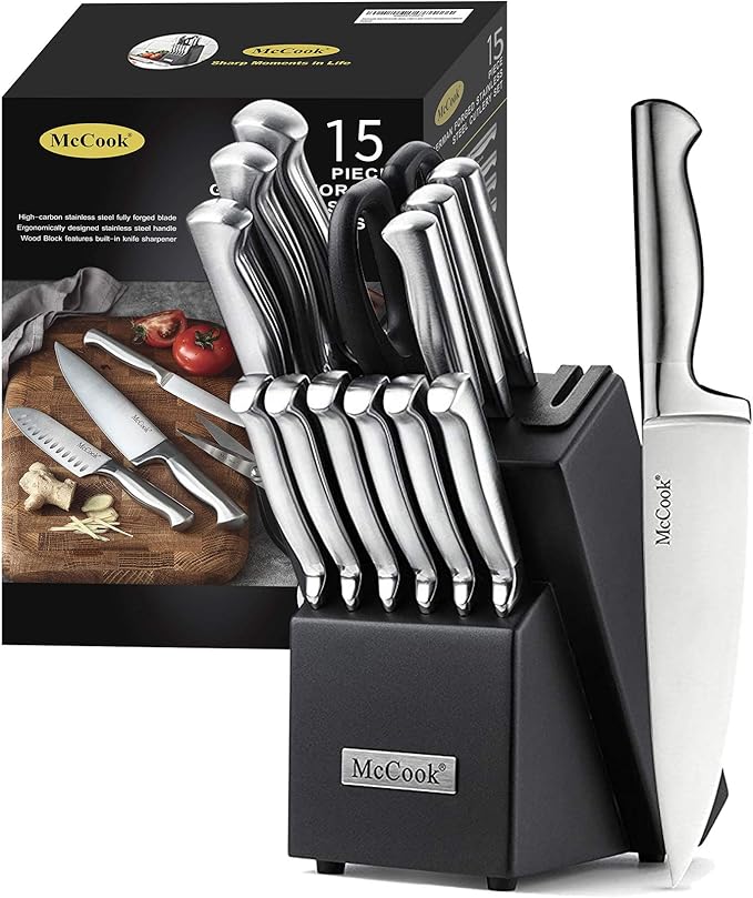 McCook® Knife Sets, German Stainless Steel Knife Block Sets with Built-in Sharpener