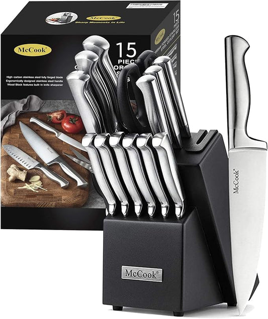 McCook® Knife Sets, German Stainless Steel Knife Block Sets with Built-in Sharpener