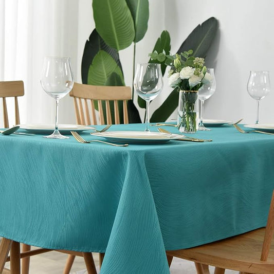 maxmill Square Table Cloth Swirl Design Water Proof Wrinkle Free Spillproof Heavy Weight Soft Tablecloth Decorative Fabric Table Cover for Outdoor and Indoor Use Square 70 x 70 Inch Teal