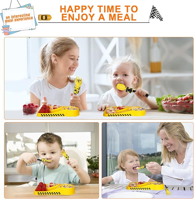 Construction Toddler Utensils - Toddler Forks and Spoons - Kids Construction Truck Utensils - Forks and Spoons Silverware Set - Christmas Birthday Gift for 1 2 3 4 5 year old, Yellow