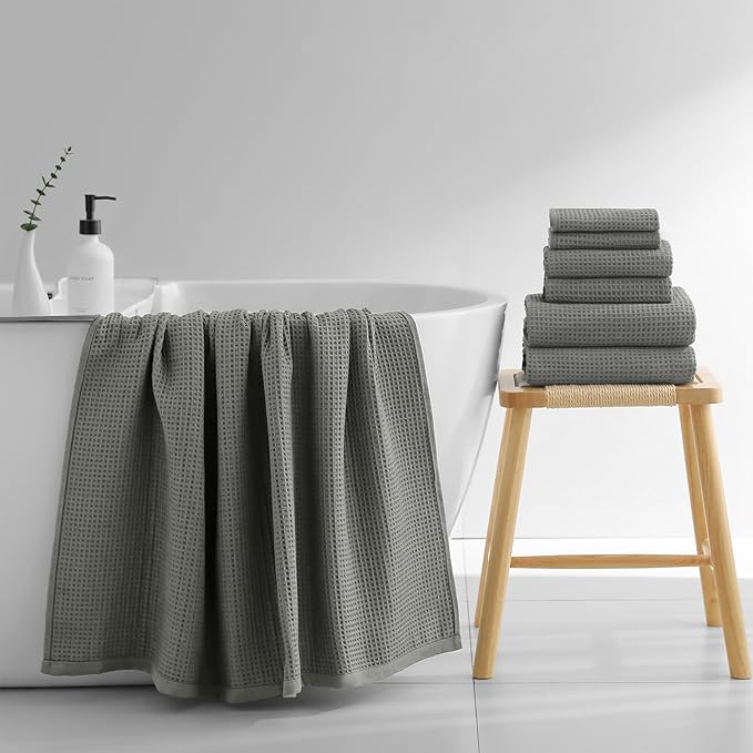 40 x 80 Inches Extra Large Bath Sheets Towels Microfiber Waffle Oversized Bath Towels for Bathroom Quick Dry Lightweight (Green, Bath sheets-2PCS)