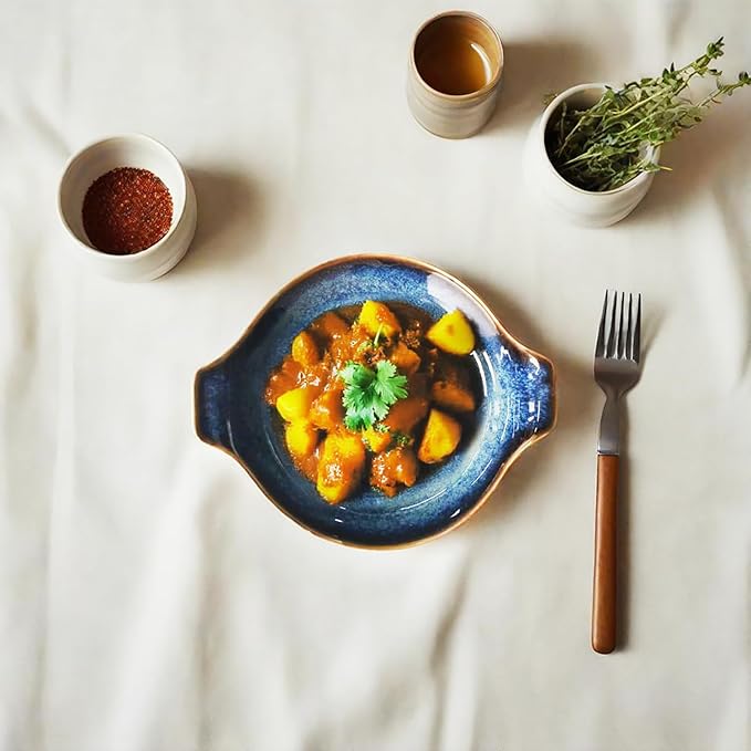 Ceramics Au Gratin baking Dishes Set of 2, Baking Tray Bake ware, 34 oz Ramekins, for Pie Pan, Appetizer, Tart, Dessert, Quiche, Oven Small dish, individual dishes, Deep Round 9.6 Inch