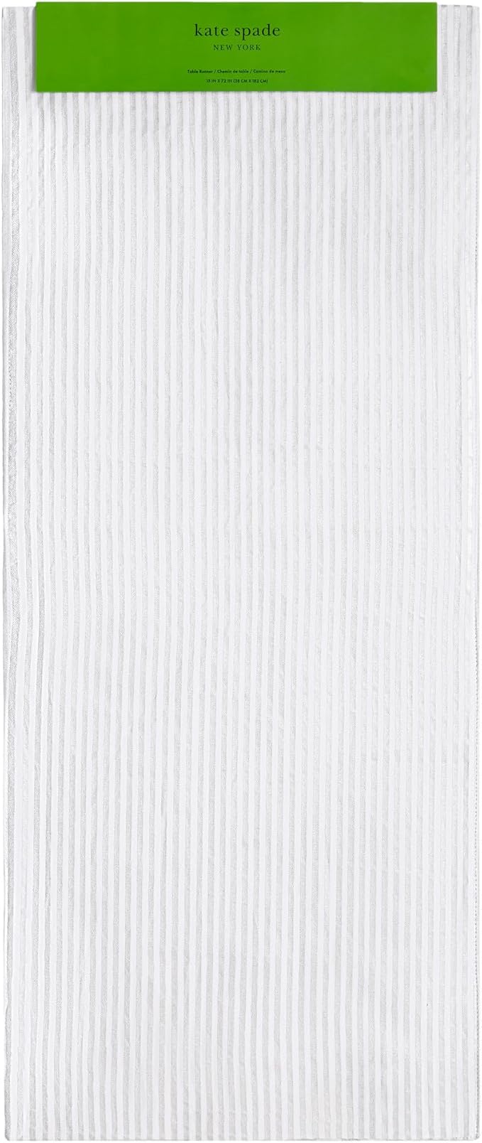 Kate Spade New York Hand Painted Shirting Stripe Reversible Table Runner, 100% Cotton with Metallic Print, Silver/White, 15"x72"
