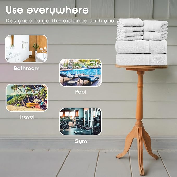 Ariv Towels Pack of 8, Premium Cotton Towel Set (2 Bath Towels + 2 Hand Towels + 4 Washcloths), Large, Super Soft, Quick Dry, Highly Absorbent for Home, Bathroom, Gym, Hotel & Spa - White