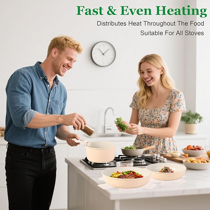 12 PCS Kitchen Cookware Set with Detachable Handle, Pots and Pans Sets Non Stick, Induction Pan Set for RV Cookware,Oven Safe, PFOA Free(Hazelnut)