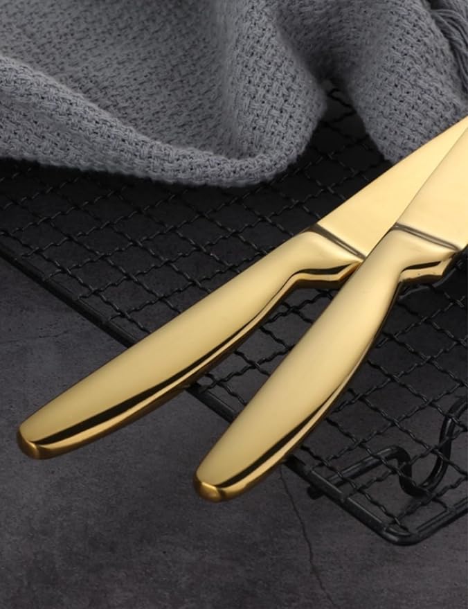 Buyer Star Steak Knife Set, 4-Piece Serrated Steak Cutlery Steak Knife, Gold Stainless Steel Steak Cutlery Knife for Home, Restaurant, Hotel, 22cm