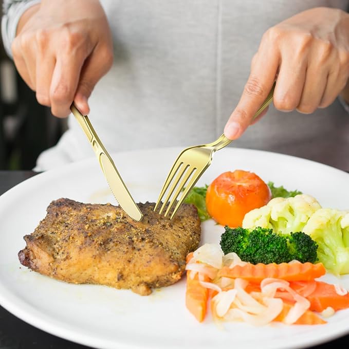 300 Count Extra Heavy Duty Gold Plastic Silverware, 100 Forks, 100 Spoons, 100 Knives, BPA-Free, Heat Resistant, Disposable Plastic Utensils Set, Plastic Cutlery Set, Plasticware Bulk