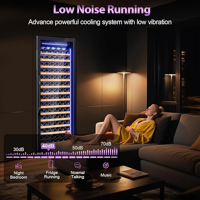 Wine Cooler-Wine Fridge with Safety Lock Freestanding/Built in 24 Inch Wide Large Wine Refrigerator for 154 Bottles,Cellar Chiller Low Noise, Fast Cooling, Black