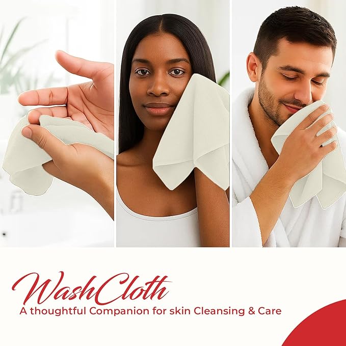 RIVERSIDE 12 Pack Washcloths - 12x12 Inches, 400 GSM, 100% Ring-Spun Cotton - Soft, Absorbent & Durable Face and Body Towels - for Bathroom, Spa, Gym, Makeup Removal & Everyday Use - Cannoli Cream