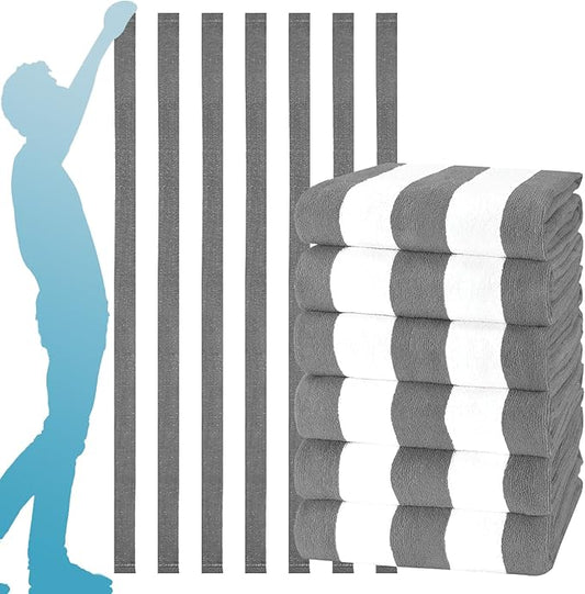 Genovega 6 Packs Oversized Stripe Beach Towel Thin Terry Set Extra Large XL Big Clearance Soft Super Absorbent Swim Towels Pool Bath Travel Accessories Essentials Bulk Men Women Adults Gift Grey