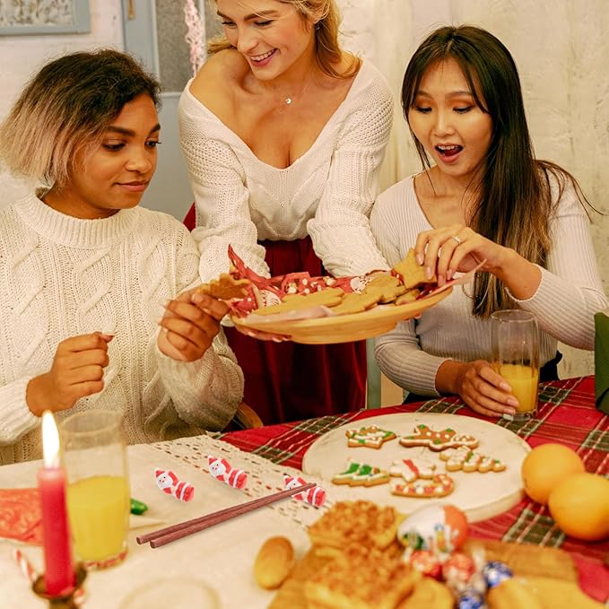 Hemoton 5Pcs Christmas Chopstick Rest,Cute Ceramic Santa Claus Chopstick Holder,Xmas Dinner Spoon Stand Fork Knife Holder for Holiday Dining Tableware