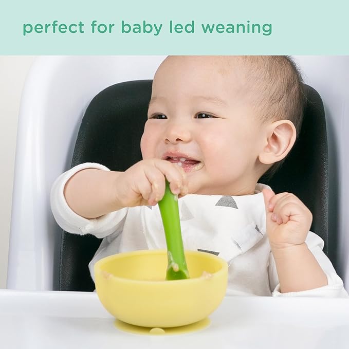 Olababy 3 Piece Parent Led and Baby Led Weaning First Feeding Set, Includes Training Spoon, Feeding Spoon and Suction Bowl with Lid