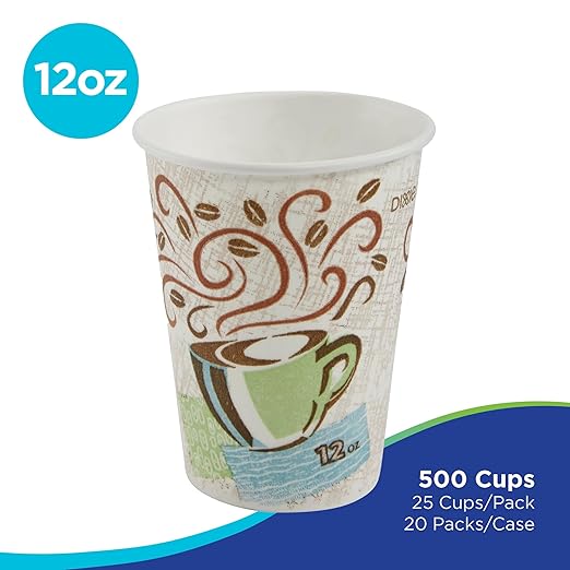 Dixie PerfecTouch 12 oz Paper Coffee Cups By GP PRO, Coffee Haze Design, 500 Count (25 Disposable Cups Per Sleeve, 20 Sleeves Per Case), 5342DX