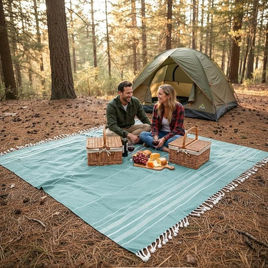 LANE LINEN Large Beach Blanket – Oversize Beach Towel, Beach Games for Family, Compact Quick-Dry Towel (82"x82"), Perfect for Lounging, Resort Stays, & Coastal Escapes - Aqua