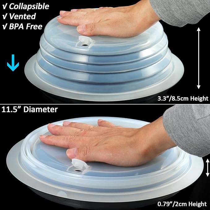 Kichwit Silicone Microwave Plate Cover Collapsible, Dishwasher Safe and BPA Free, White, 10.2"