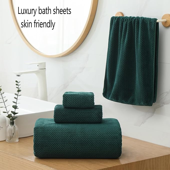 YTYC Towels,29x59 Inches Extra Large Bath Towels for Bathroom Super Soft Quick Dry Light Weight Waffle Microfiber Shower Towels 80% Polyester 20% Nylon (Dark Green,4 Piece)