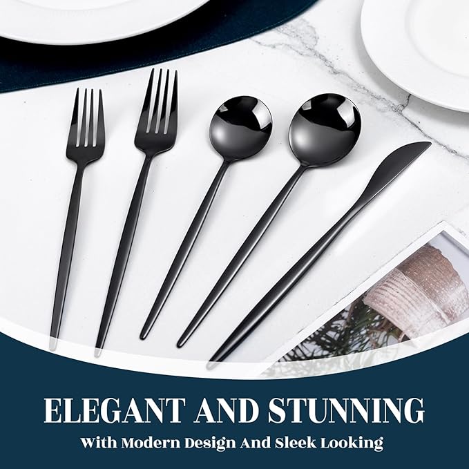 NOCCUR 40-Piece Stainless Steel Black Silverware Set for 8 - Black Utensils Set Include Knives Spoons and Forks for Home/Party/New Year