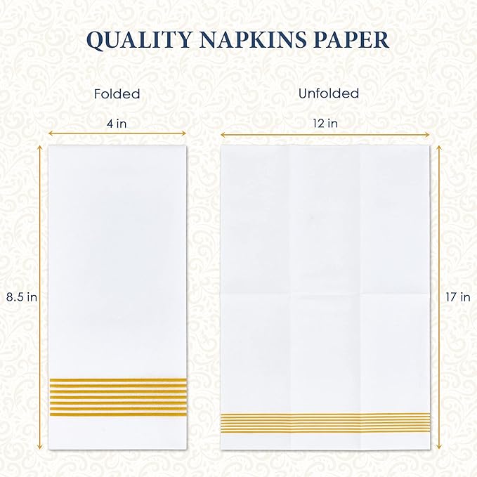 LITOPAK 200 Pack Paper Hand Towels for Bathroom, Striped Gold Paper Napkins Disposable, and Guest Towels Disposable for Bathrooms, Party, Wedding or Events