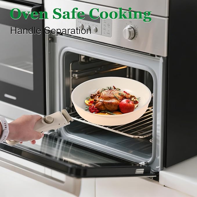 12 PCS Kitchen Cookware Set with Detachable Handle, Pots and Pans Sets Non Stick, Induction Pan Set for RV Cookware,Oven Safe, PFOA Free(Hazelnut)