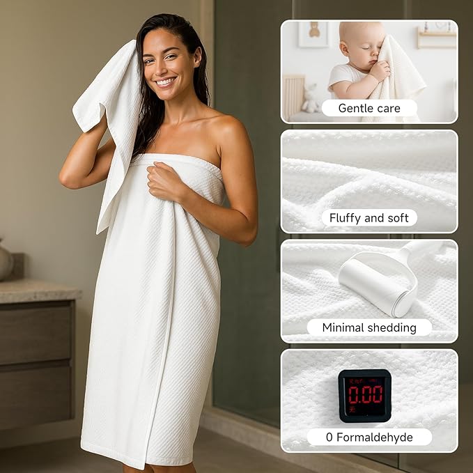 REDKISS Ultra Soft 6 Piece Towel Set, Premium White Towels for Bathroom, Highly Absorbent, Quick Dry, Lightweight Bath Towels Set Collection, Includes 2 Bath Sheets, 2 Hand Towels, 2 Washcloths