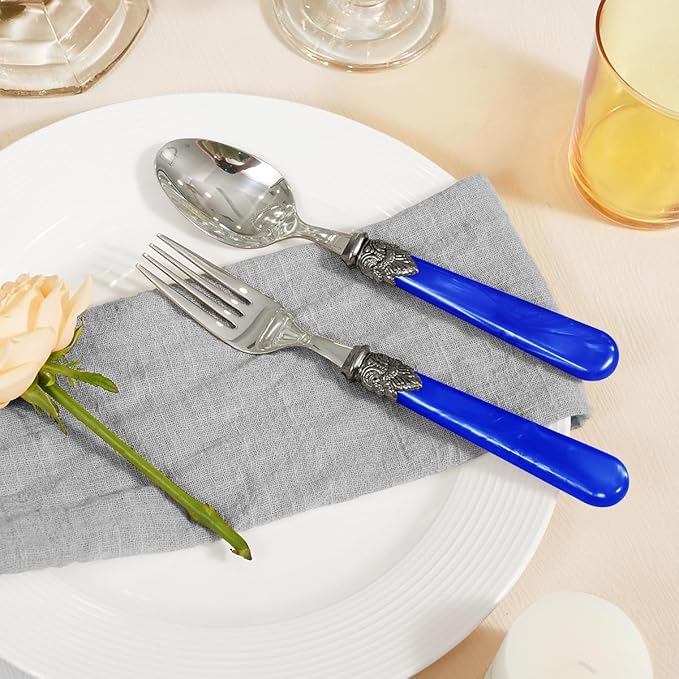 20 Pieces 18/10 Stainless Steel Elegant Silverware Set for 4,Vintage Flatware Set,Dishwasher Safe (20, Deep Blue)