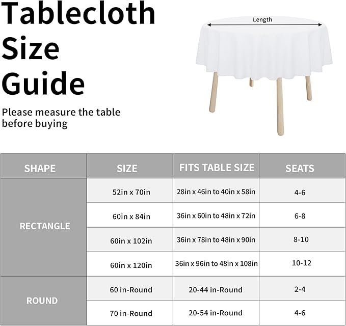 Easy-Going Faux Linen Waterproof Spill-Proof Tablecloth Stain Resistant Round Table Cloth Wrinkle Free Decorative Fabric for Kitchen, Dining, Party, Weddings, Restaurants (60 in-Round, White)