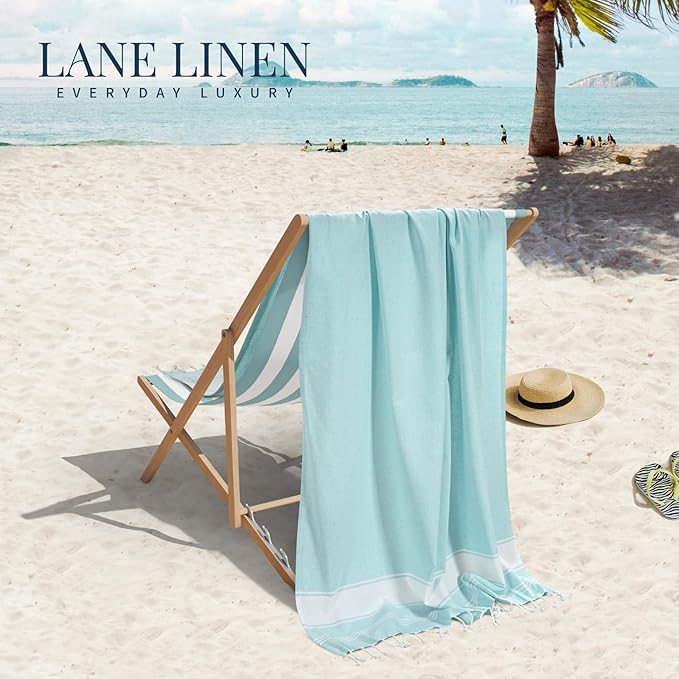 LANE LINEN Turkish Beach Towels Set of 6, Oversized Beach Towel, Lightweight Beach Essentials for Women, Large Pool Towel, Absorbent & Quick Dry, Sand Free Beach Towel, 39"x71" - Tropical Breeze